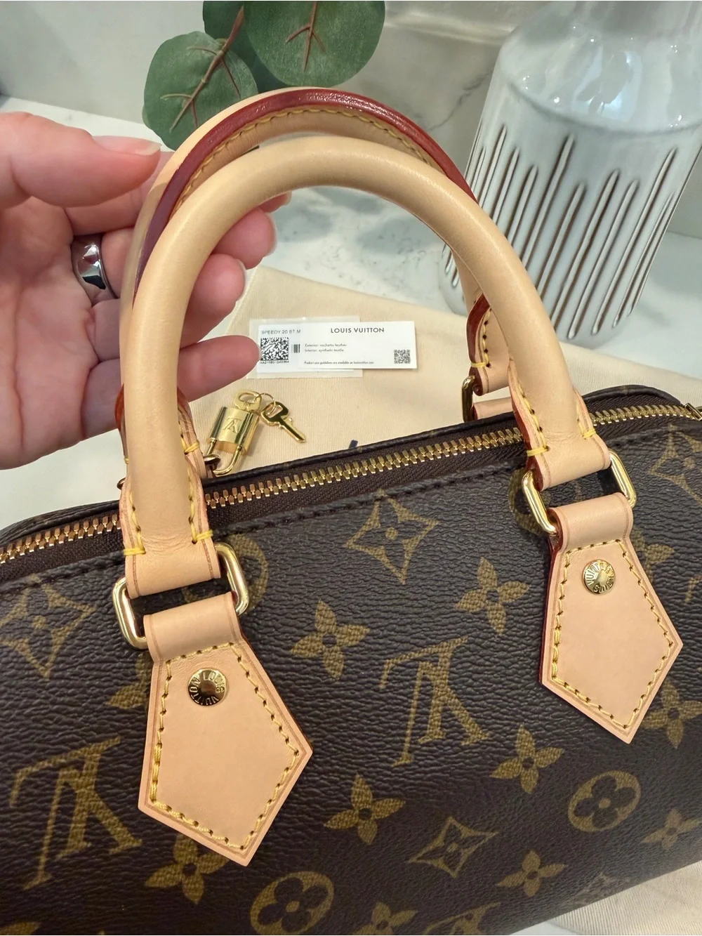 New! Louis Vuitton Speedy 20 Monogram Canvas with LV Adjustable Vachetta Strap